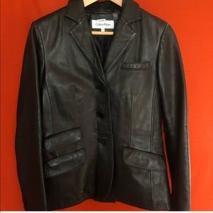 Calvin Klein black leather blazer